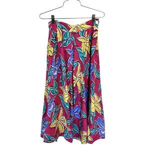 Vtg Floral Maxi Skirt Pockets Pink Womens 10 Medium Full Tropical Colorful